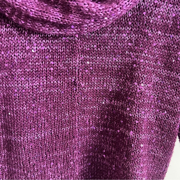 BKE Y2K Shimmer Knit Cowl Neck Top Fishnet Detail Purple Size Small - Picture 4 of 12